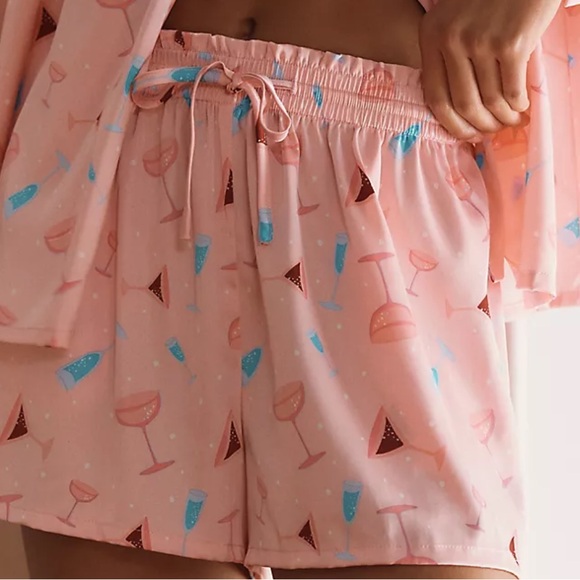 Anthropologie Beach Riot Pink Cocktail Brianne Top & Brixy Shorts Pajama Set XS - Picture 4 of 9